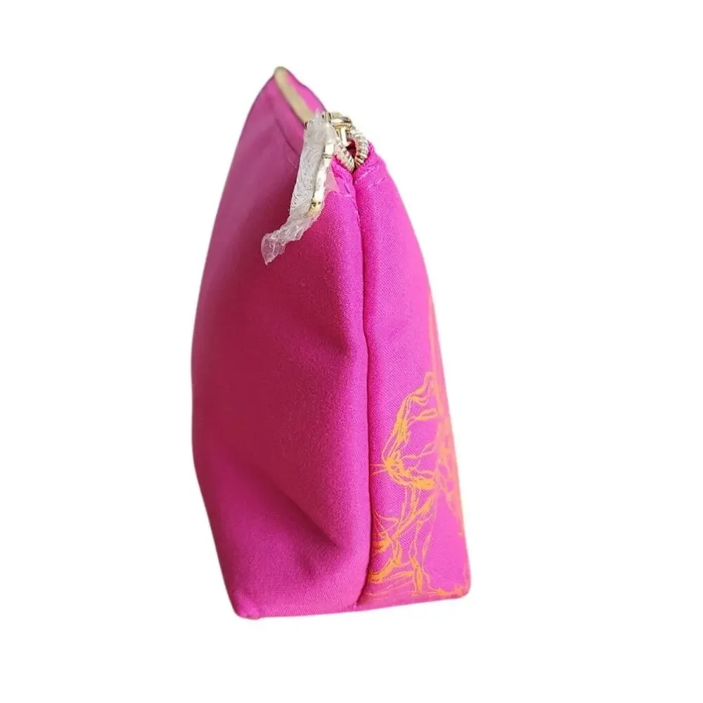NEW Oscar de la Renta Pink Flower Zippered Make-up Cosmetics Coin Travel bag